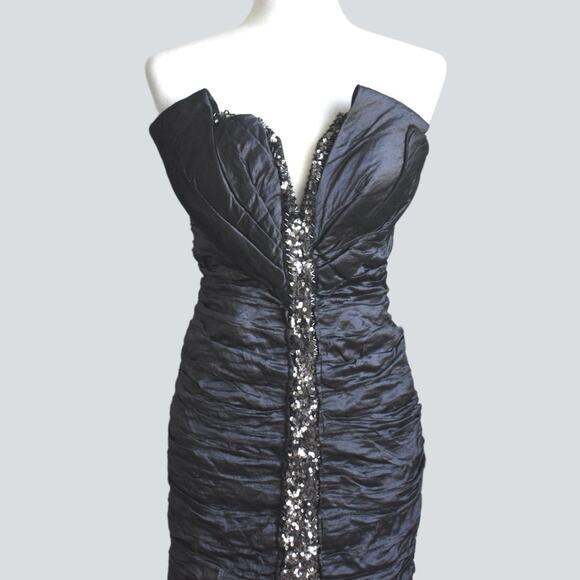 ALBERTO MAKALI Women's 100% Silk & Sequin Strapless Dress Silver/Blue Size 4 - Picture 2 of 6